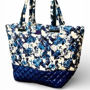 Steve Madden Blue Floral Quilted Shoulder Tote